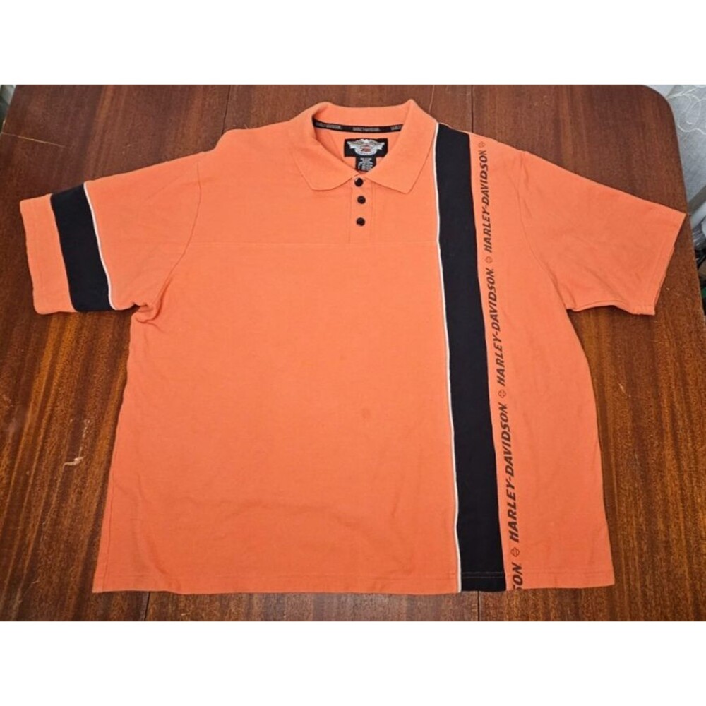 Harley-Davidson Men’s Polo Shirt 2XL Orange Black Striped